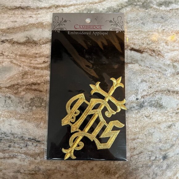 Cambridge Iron On Appliqué Cross with IHS 3.5”x6” Christian RJ Toomey VH017 NEW - Picture 1 of 2